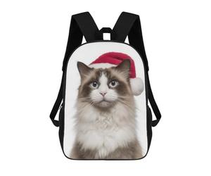 sinyumoney Christmas Ragdoll Cat with Santa Hat Mochila Escolar Grande Resistente Al Agua Para Portátil Para Niñas, Niños Y Adolescentes 17inch