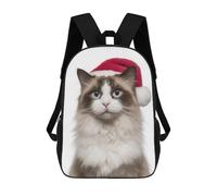 sinyumoney Christmas Ragdoll Cat with Santa Hat Mochila Escolar Impresa En 3D Para Niños, Mochila Escolar, Mochilas De Viaje, Bolso Informal De Moda Para Niños Y Estudiantes 17inch