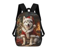 sinyumoney Christmas Siberian Husky Portrait Mochila Escolar Infantil De 17 Pulgadas, Impresa En 3D, Estilo Casual, Para Niños, Ideal Para Viajes, Como Mochila Escolar O Para Llevar Libros.