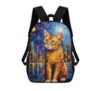 sinyumoney City Cat Night Scene 17inch Mochilas Escolares Impresas En 3D, Mochilas Escolares De Moda Para Niños De Primaria Y Secundaria