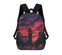 sinyumoney Cityscape with Clock Tower at Sunset Mochilas Para Niños 17inch Mochila Escolar Mochila Escolar Impresa En 3D Para Niños De Primaria Y Secundaria