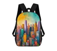sinyumoney Cityscape with Colorful Skyscrapers Mochilas Infantiles Impresas En 3D De 17 Pulgadas. Mochila Escolar Informal Impresa En 3D Para Niños De Primaria Y Secundaria.