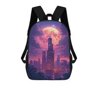 sinyumoney Cityscape with Full Moon Mochilas De 17 Pulgadas Para Niños, Mochilas Escolares Impresas En 3D Para Estudiantes De Primaria Y Secundaria, Para Niños Y Niñas.