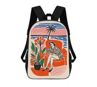 sinyumoney Coastal Oasis Illustration with Woman Mochila Escolar De 17 Pulgadas Para Adolescentes, Con Estampado 3D, Ajustable Y Con Bolsillos, Ideal Para Niños, Niñas Y Estudiantes.