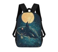 Sinyumoney Coconut Island Paradise Mochila Niño Moda Y Divertida Mochila Para Niños Y Adolescentes, Bolsa De Escuela Impresa 3D Para Niños, Hombre Fishing On Giant Fish, 17"