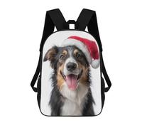 sinyumoney Collie Dog with Santa Hat Mochilas Impresas En 3D Para Niños, Mochila Escolar, Mochila Informal Para Exteriores, Mochila Informal De Moda Para Niños, Lindas Bolsas De Viaje 17inch