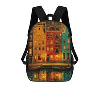 sinyumoney Colorful Amsterdam Canal Houses at Night Mochila Escolar, Mochila De Negocios Para Portátil, Mochila Informal Unisex Para Hombres, Mujeres Y Adolescentes 17inch