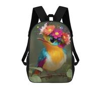 sinyumoney Colorful Bird with Flower Crown 17inch Mochila Escolar Impresa En 3D Para Niños, Mochila Escolar Informal De Moda, Mochilas De Viaje Para Niños Y Estudiantes.