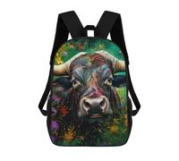 sinyumoney Colorful Bull in Flowers-1 Mochila Para Niños, Adolescentes Y Estudiantes, Mochilas Para Niñas, Mochilas Para Niños Pequeños, Primaria Y Secundaria 17inch