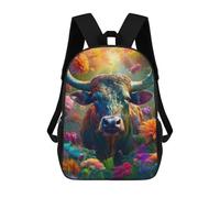sinyumoney Colorful Bull in Flowers Mochila Escolar Infantil De 17 Pulgadas Con Estampado 3D De Películas De Anime Para Niños, Mochila De Viaje, Mochila Escolar Infantil
