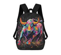 sinyumoney Colorful Bull Painting Artwork-3 Mochila Escolar De 17 Pulgadas Para Adolescentes, Con Estampado 3D, Ajustable Y Con Bolsillos, Ideal Para Niños, Niñas Y Estudiantes.