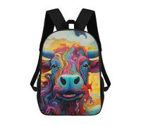 sinyumoney Colorful Bull Portrait-6 Mochila Escolar Para Niños De 17 Pulgadas, Mochila Informal De Viaje Para Niños Y Niñas, Mochila De Gran Capacidad Para El Día A Día 17inch