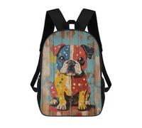 sinyumoney Colorful Bulldog Painting on Wood Planks Bulldog Wall Art Mochila Infantil, Mochila Escolar Para Niños Y Adolescentes, Mochila De Viaje, Mochila Escolar, Mochila Para Libros 17inch