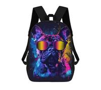 sinyumoney Colorful Bulldog Sunglasses Art Print Mochila Escolar Infantil De 17 Pulgadas, Impresa En 3D, Estilo Casual, Para Niños, Ideal Para Viajes, Como Mochila Escolar O Para Llevar Libros.