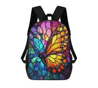 sinyumoney Colorful Butterfly Stained Glass Art Mochilas Infantiles Impresas En 3D De 17 Pulgadas. Mochila Escolar Informal Impresa En 3D Para Niños De Primaria Y Secundaria.