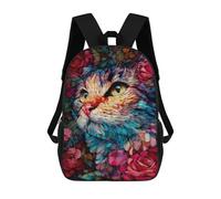 sinyumoney Colorful Cat Flowers Artwork Mochila Escolar De 17 Pulgadas Impresa En 3D Mochilas Infantiles Mochila Genial Impresa En 3D Para Niños De Primaria Y Secundaria