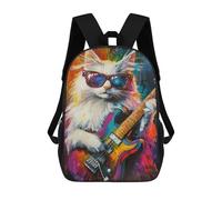 sinyumoney Colorful Cat Guitar Painting -1 Mochilas De 17 Pulgadas Para Niños, Mochilas Escolares Impresas En 3D Para Estudiantes De Primaria Y Secundaria, Para Niños Y Niñas.