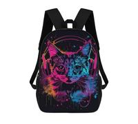 sinyumoney Colorful Cat Headphones Art Print -1 Mochila Escolar Infantil De 17 Pulgadas Con Estampado 3D De Películas De Anime Para Niños, Mochila De Viaje, Mochila Escolar Infantil