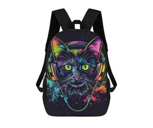 sinyumoney Colorful Cat Headphones Art Print -2 Mochilas Escolares Para La Escuela Secundaria, Preparatoria, Universidad Y Viajes Para Hombres, Mujeres Y Adolescentes 17inch