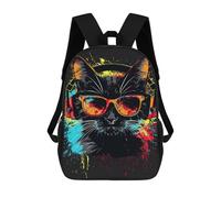 sinyumoney Colorful Cat Headphones Art Print Mochila Escolar Infantil De 17 Pulgadas Con Estampado 3D De Películas De Anime Para Niños, Mochila De Viaje, Mochila Escolar Infantil