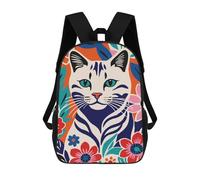 sinyumoney Colorful Cat in Flowers Mochilas De 17 Pulgadas Para Niños, Mochilas Escolares Impresas En 3D Para Estudiantes De Primaria Y Secundaria, Para Niños Y Niñas.