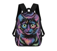 sinyumoney Colorful Cat Portrait on Black Background Mochila Escolar Para Niños, Mochila Escolar Impresa En 3D Para Estudiantes De Primaria Y Secundaria 17inch