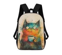 sinyumoney Colorful Cat with Coffee Cup Mochila Escolar Impresa En 3D 17inch Mochila Escolar Infantil Mochilas De Viaje Mochila Informal De Moda Para Niños Y Estudiantes