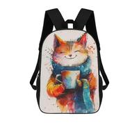 sinyumoney Colorful Cat with Coffee Mug Mochila Mochila Informal Para El Día A Día, Para La Escuela, El Trabajo Y Los Viajes Para Hombres, Mujeres Y Adolescentes 17inch