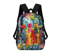 sinyumoney Colorful Cats in Fantasy Forest-3 Mochila Infantil De 17 Pulgadas, Mochila Escolar Con Estampado 3D De Dibujos Animados Para Niños Y Adolescentes.