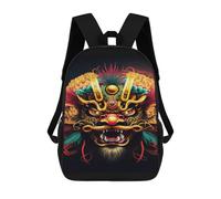 sinyumoney Colorful Chinese Lion Dance Mask Mochila Escolar De 17 Pulgadas Para Adolescentes, Con Estampado 3D, Ajustable Y Con Bolsillos, Ideal Para Niños, Niñas Y Estudiantes.