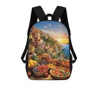 sinyumoney Colorful Coastal Market Scene Mochilas Escolares Impresas En 3D, Mochila Escolar Informal Para Niños, Mochila Escolar De Moda Para Estudiantes De Secundaria 17inch