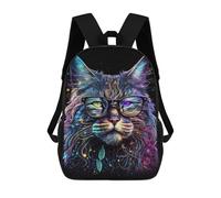 sinyumoney Colorful Cosmic Cat Glasses Art Print-1 Mochila Escolar Ligera Para Aeropuerto, Estudiantes Universitarios, Mochila Para Niños/niñas/adolescentes 17inch