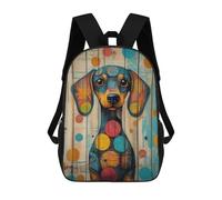 sinyumoney Colorful Dachshund Portrait on Wood Sausage Dog Wall Art Mochila Escolar Para Niños, Mochila Escolar Impresa En 3D Para Estudiantes De Primaria Y Secundaria 17inch