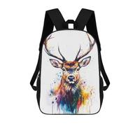 sinyumoney Colorful Deer Watercolor Portrait Mochila Escolar Para Niños, Mochila Escolar De Gran Capacidad Para Niños, Mochila Escolar 3D, Regalos Para Niños 17inch