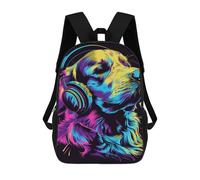 sinyumoney Colorful Dog Headphones Art -14 Mochila Escolar Infantil De 17 Pulgadas, Impresa En 3D, Estilo Casual, Para Niños, Ideal Para Viajes, Como Mochila Escolar O Para Llevar Libros.