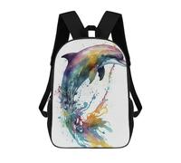 sinyumoney Colorful Dolphin Watercolor Art Print-3 Mochilas Para Niños Y Estudiantes, Mochilas Escolares Impresas En 3D, Mochilas Para Estudiantes De Primaria Y Secundaria Para Niños Y Niñas 17inch
