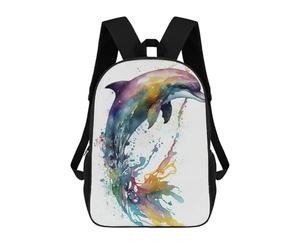 sinyumoney Colorful Dolphin Watercolor Art Print-3 Mochilas Para Niños Y Estudiantes, Mochilas Escolares Impresas En 3D, Mochilas Para Estudiantes De Primaria Y Secundaria Para Niños Y Niñas 17inch
