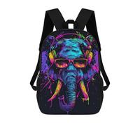 sinyumoney Colorful Elephant Headphones Art Print-3 Mochilas Para Niños 17inch Mochila Escolar Mochila Escolar Impresa En 3D Para Niños De Primaria Y Secundaria