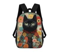 sinyumoney Colorful Floral Cat Art Print Mochila Escolar Infantil De 17 Pulgadas, Mochila Escolar Impresa En 3D Para Niños De Primaria Y Secundaria
