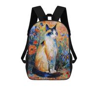 sinyumoney Colorful Floral Cat Painting-1 Mochila Infantil De 17 Pulgadas, Mochila Escolar Con Estampado 3D De Dibujos Animados Para Niños Y Adolescentes.