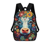 sinyumoney Colorful Floral Cow Art Print Mochilas Infantiles Impresas En 3D De 17 Pulgadas. Mochila Escolar Informal Impresa En 3D Para Niños De Primaria Y Secundaria.