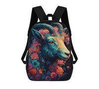 sinyumoney Colorful Floral Goat Art Print Mochila Escolar Resistente Al Agua Para Ordenador Portátil: Perfecta Para Viajes, Trabajo Y Uso Diario 17inch