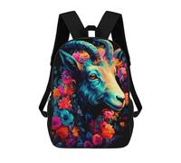 sinyumoney Colorful Floral Goat Portrait Mochila Escolar Para Niñas Y Niños, Mochilas De Gran Capacidad, Mochilas Ligeras Para Niños Y Estudiantes 17inch