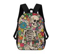 sinyumoney Colorful Floral Skeleton Art Print Mochila Escolar Impresa En 3D 17inch Mochila Escolar Infantil Mochilas De Viaje Mochila Informal De Moda Para Niños Y Estudiantes