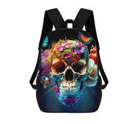 sinyumoney Colorful Floral Skull Art-2 Mochila Infantil, Mochila Escolar Impresa En 3D, Mochila Para Niños Y Niñas, Mochila Escolar Ajustable Para La Escuela Primaria 17inch