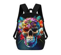 sinyumoney Colorful Floral Skull Artwork-1 Mochila Infantil Para Niñas Y Niños, Mochila De Día, Escuela Primaria, Perfecta Para La Vuelta Al Cole O Educación Física, Regalos Y Viajes 17inch