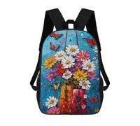 sinyumoney Colorful Flower Bouquet Painting-4 Mochila Escolar De 17 Pulgadas Para Adolescentes, Con Estampado 3D, Ajustable Y Con Bolsillos, Ideal Para Niños, Niñas Y Estudiantes.
