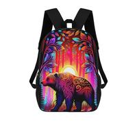 sinyumoney Colorful Forest Bear Illustration Mochila Escolar Impresa En 3D Para Niños, Mochila Escolar, Mochilas De Viaje, Bolso Informal De Moda Para Niños Y Estudiantes 17inch