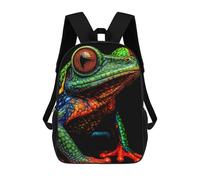 sinyumoney Colorful Frog Portrait on Black Background Mochila De Moda Para Papelería, Impermeable, Informal, Para Niños/niñas/adolescentes 17inch