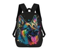 sinyumoney Colorful German Shepherd Art Print-2 Mochila Escolar, Mochila Para Portátil, Mochila Para Niños/niñas/adolescentes 17inch